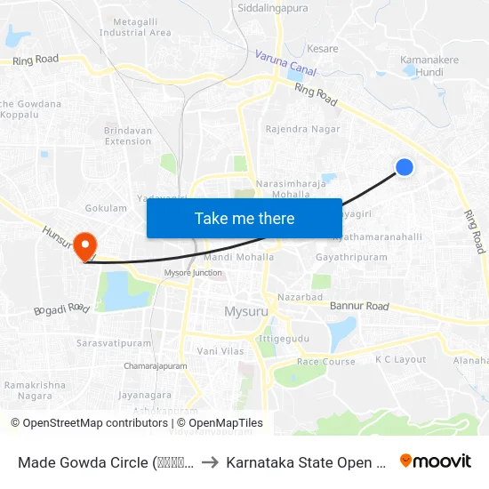 Made Gowda Circle (ಮಾದೇಗೌಡ ವೃತ್ತ) to Karnataka State Open University map