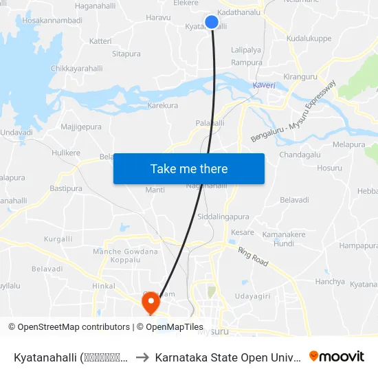 Kyatanahalli (ಕ್ಯಾತನಹಳ್ಳಿ) to Karnataka State Open University map