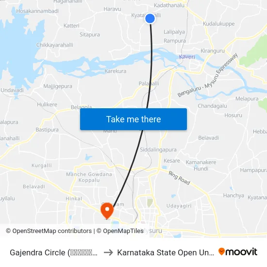 Gajendra Circle (ಗಜೇಂದ್ರ ವೃತ್ತ) to Karnataka State Open University map