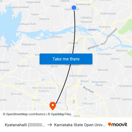 Kyatanahalli (ಕ್ಯಾತನಹಳ್ಳಿ) to Karnataka State Open University map