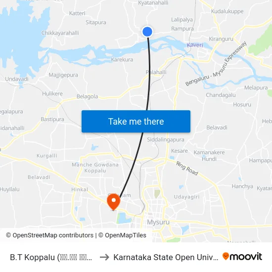 B.T Koppalu (ಬಿ.ಟಿ ಕೊಪ್ಪಲು) to Karnataka State Open University map