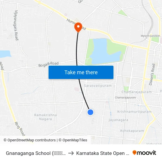 Gnanaganga School (ಜ್ಞಾನಗಂಗಾ ಶಾಲೆ) to Karnataka State Open University map