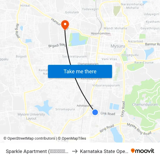 Sparkle Apartment (ಸ್ಫಾರ್ಕಲ್ ಅಪಾರ್ಟ್‌‌ಮೆಂಟ್) to Karnataka State Open University map