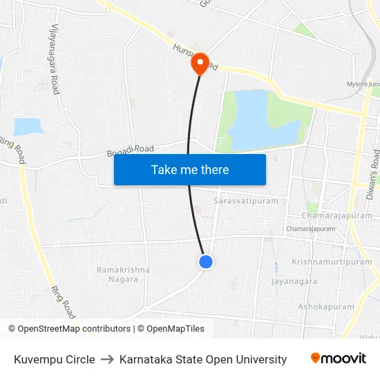 Kuvempu Circle to Karnataka State Open University map