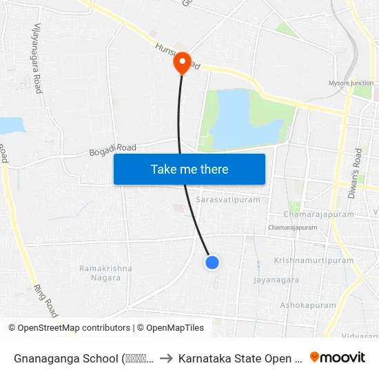 Gnanaganga School (ಜ್ಞಾನಗಂಗಾ ಶಾಲೆ) to Karnataka State Open University map