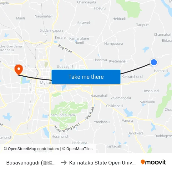 Basavanagudi (ಬಸವನಗುಡಿ) to Karnataka State Open University map