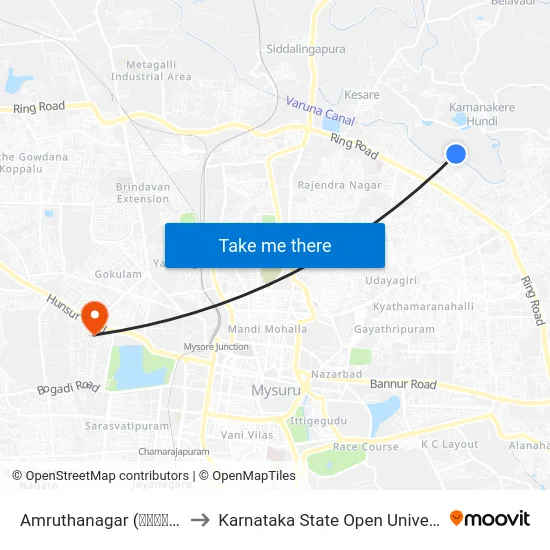 Amruthanagar (ಅಮೃತನಗರ) to Karnataka State Open University map