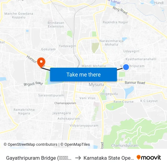Gayathripuram Bridge (ಗಾಯಿತ್ರಿಪುರಂ ಸೇತುವೆ) to Karnataka State Open University map