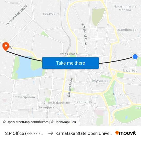 S.P Office (ಎಸ್.ಪಿ ಕಛೇರಿ) to Karnataka State Open University map