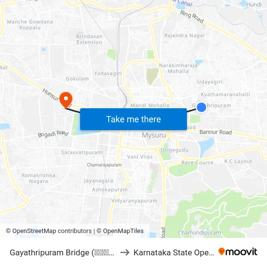 Gayathripuram Bridge (ಗಾಯಿತ್ರಿಪುರಂ ಸೇತುವೆ) to Karnataka State Open University map