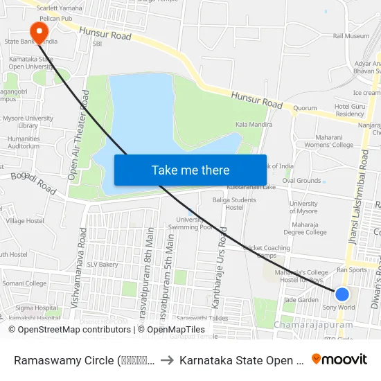 Ramaswamy Circle (ರಾಮಸ್ವಾಮಿ ವೃತ್ತ) to Karnataka State Open University map