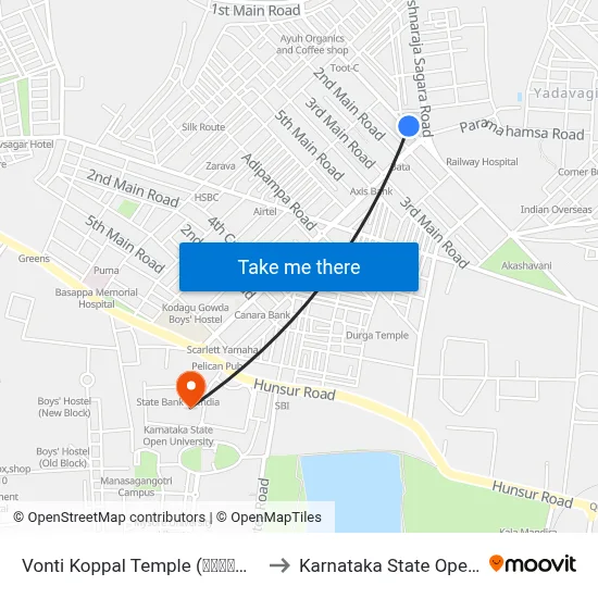 Vonti Koppal Temple (ವಂಟಿಕೊಪ್ಪಲ್ ದೇವಸ್ಥಾನ) to Karnataka State Open University map