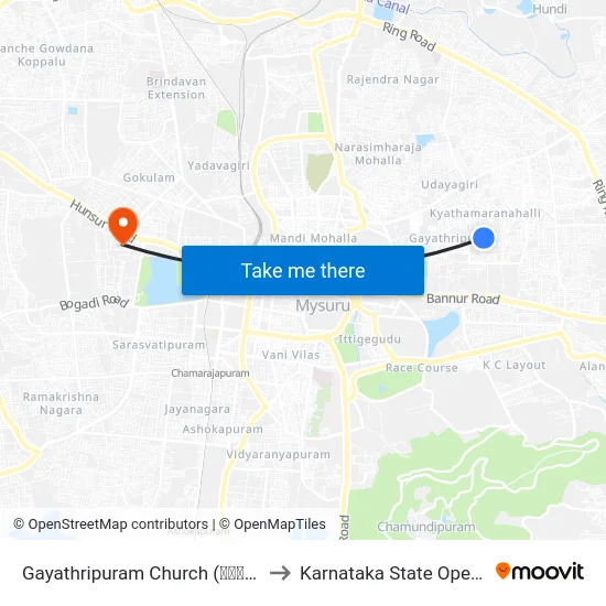 Gayathripuram Church (ಗಾಯತ್ರಿಪುರಂ ಚರ್ಚ್) to Karnataka State Open University map