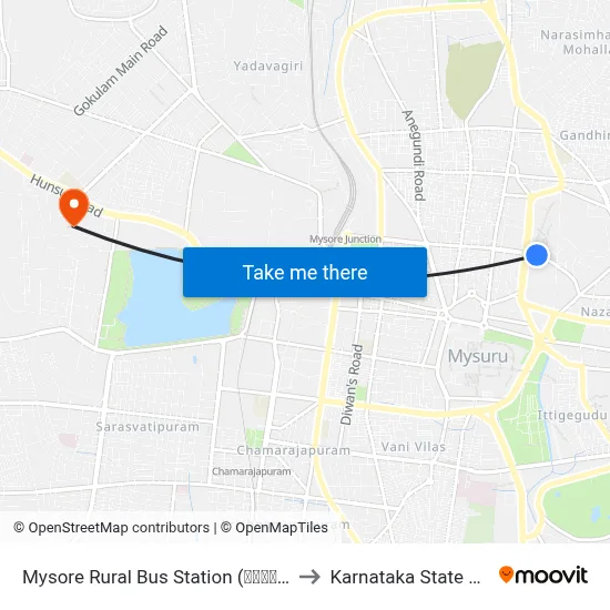 Mysore Rural Bus Station (ಮೈಸೂರು ಗ್ರಾಮಾಂತರ ಬಸ್ ನಿಲ್ದಾಣ) to Karnataka State Open University map