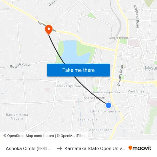 Ashoka Circle (ಅಶೋಕ ವೃತ್ತ) to Karnataka State Open University map