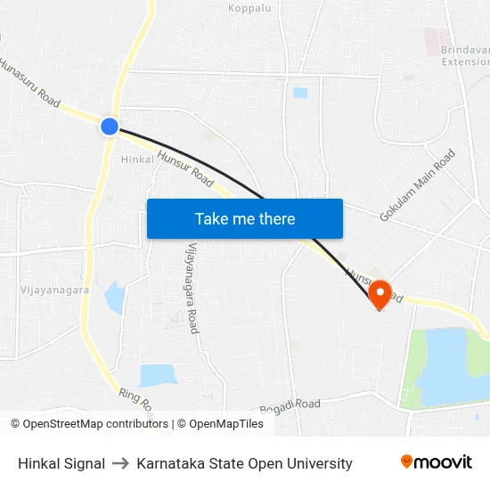 Hinkal Signal to Karnataka State Open University map