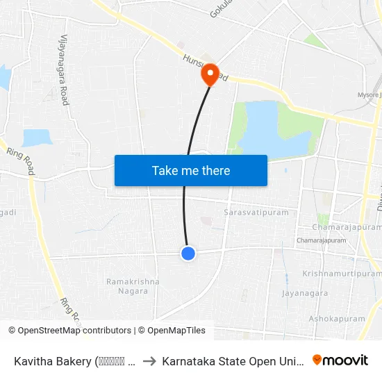 Kavitha Bakery (ಕವಿತಾ ಬೇಕರಿ) to Karnataka State Open University map