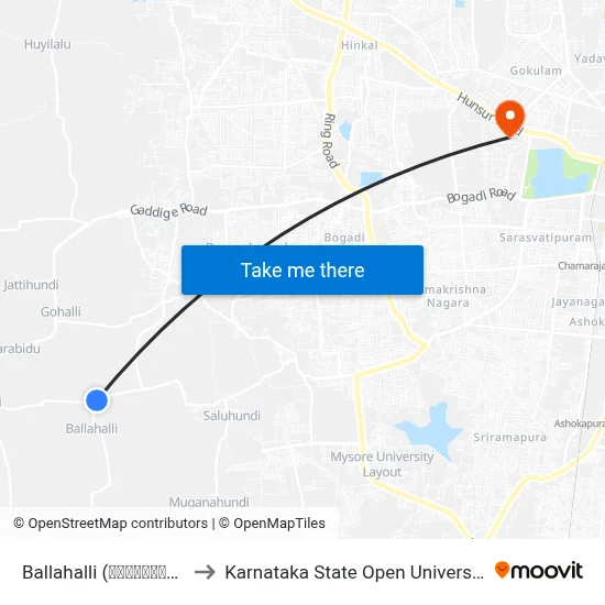 Ballahalli (ಬಲ್ಲಹಳ್ಳಿ) to Karnataka State Open University map