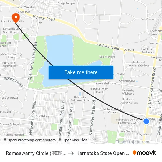 Ramaswamy Circle (ರಾಮಸ್ವಾಮಿ ವೃತ್ತ) to Karnataka State Open University map