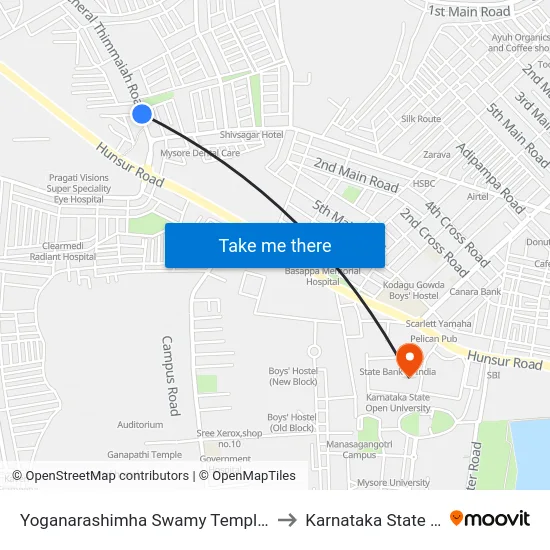 Yoganarashimha Swamy Temple (ಯೋಗನರಸಿಂಹ ಸ್ವಾಮಿ ದೇವಸ್ಥಾನ) to Karnataka State Open University map
