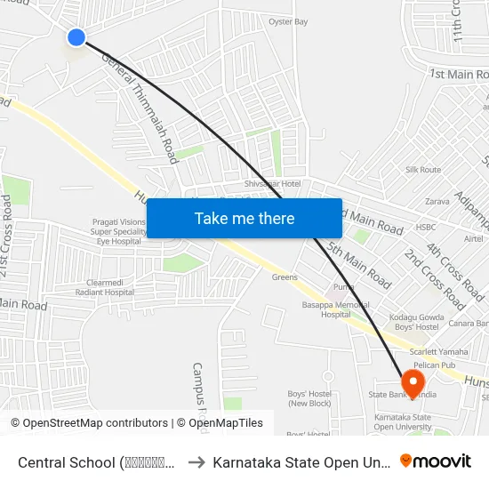 Central School (ಸೆಂಟ್ರಲ್ ಶಾಲೆ) to Karnataka State Open University map