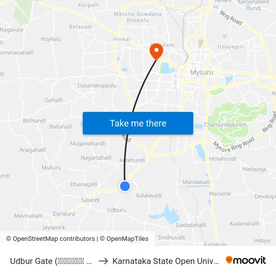 Udbur Gate (ಉದ್ಬೂರು ಗೇಟ್) to Karnataka State Open University map