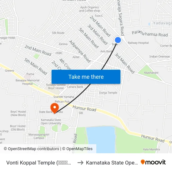 Vonti Koppal Temple (ವಂಟಿಕೊಪ್ಪಲ್ ದೇವಸ್ಥಾನ) to Karnataka State Open University map