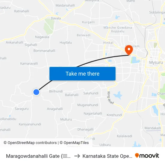 Maragowdanahalli Gate (ಮಾರಗೌಡನಹಳ್ಳಿ ಗೇಟ್) to Karnataka State Open University map