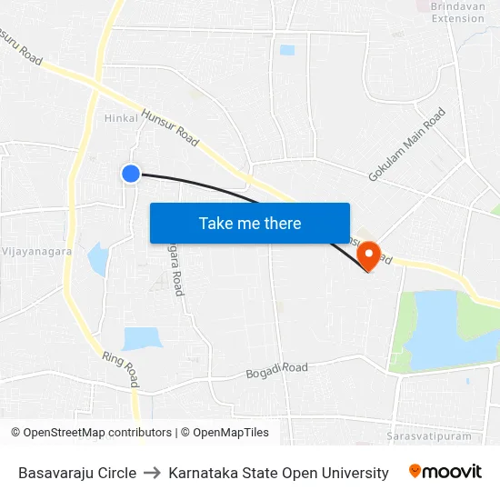 Basavaraju Circle to Karnataka State Open University map