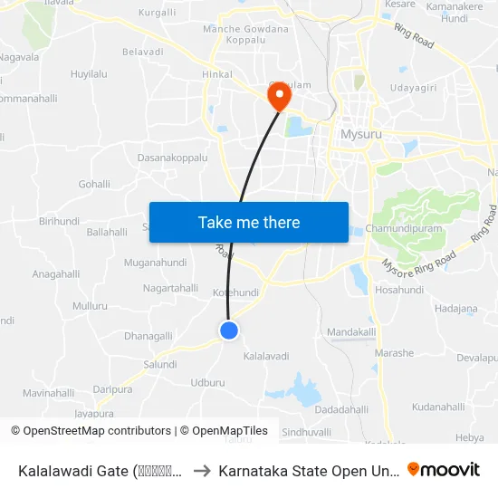 Kalalawadi Gate (ಕಲಲವಾಡಿ ಗೇಟ್) to Karnataka State Open University map