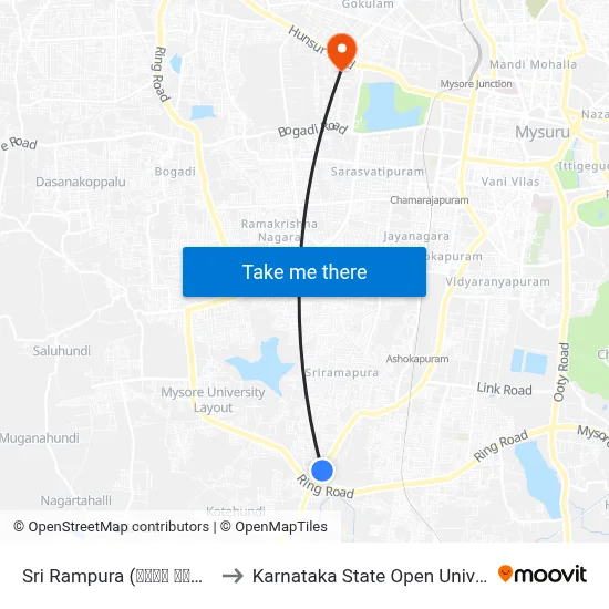 Sri Rampura (ಶ್ರೀ ರಾಮ್‌ಪುರ) to Karnataka State Open University map