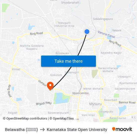 Belawatha (ಬೆಳವತ) to Karnataka State Open University map
