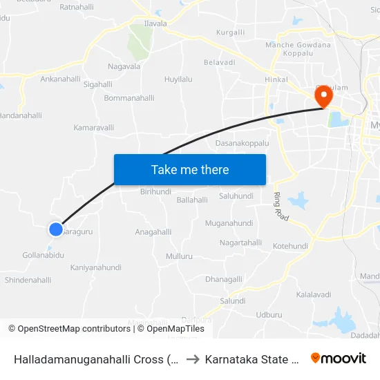 Halladamanuganahalli Cross (ಹಳ್ಳದಮಾನುಗನಹಳ್ಳಿ ಕ್ರಾಸ್) to Karnataka State Open University map
