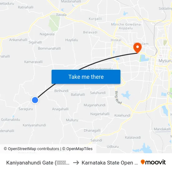 Kaniyanahundi Gate (ಕನಿಯನಹುಂಡಿ ಗೇಟ್) to Karnataka State Open University map