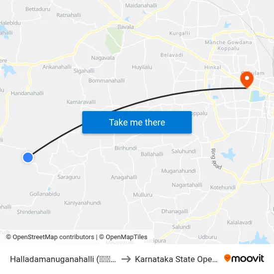 Halladamanuganahalli (ಹಳ್ಳದಮಾನುಗನಹಳ್ಳಿ) to Karnataka State Open University map
