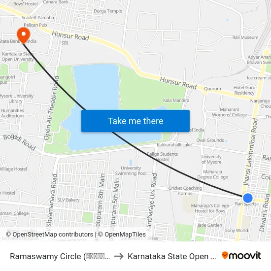 Ramaswamy Circle (ರಾಮಸ್ವಾಮಿ ವೃತ್ತ) to Karnataka State Open University map