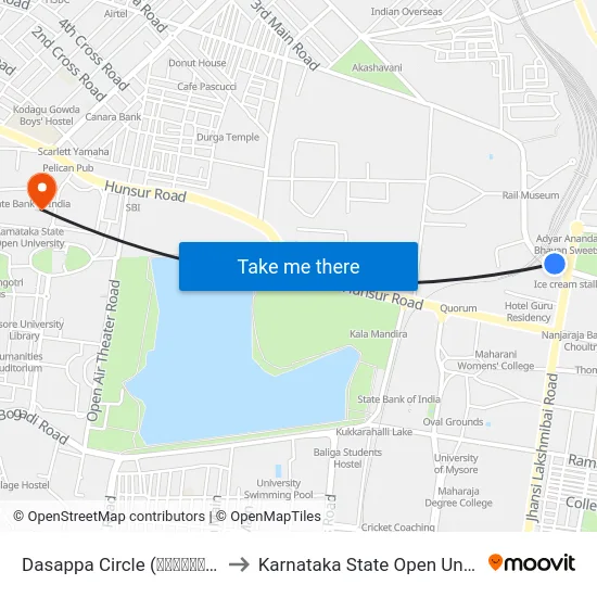 Dasappa Circle (ದಾಸಪ್ಪ ವೃತ್ತ) to Karnataka State Open University map
