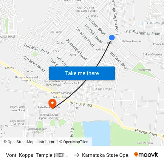 Vonti Koppal Temple (ವಂಟಿಕೊಪ್ಪಲ್ ದೇವಸ್ಥಾನ) to Karnataka State Open University map
