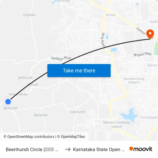 Beerihundi Circle (ಬೀರಿ ಹುಂಡಿ ವೃತ್ತ) to Karnataka State Open University map