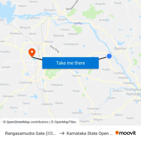 Rangasamudra Gate (ರಂಗಸಮುದ್ರ ಗೇಟ್) to Karnataka State Open University map