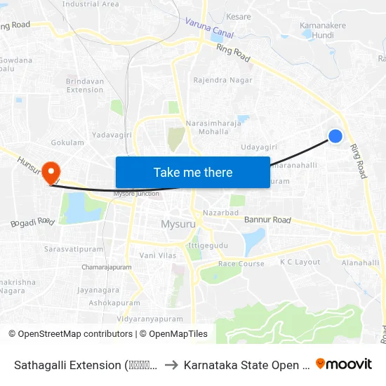 Sathagalli Extension (ಸಾತಗಳ್ಳಿ ಬಡಾವಣೆ) to Karnataka State Open University map