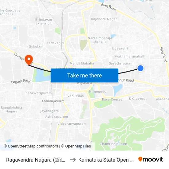 Ragavendra Nagara (ರಾಘವೇಂದ್ರ ನಗರ) to Karnataka State Open University map