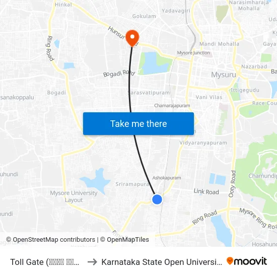 Toll Gate (ಟೋಲ್‌ ಗೇಟ್) to Karnataka State Open University map