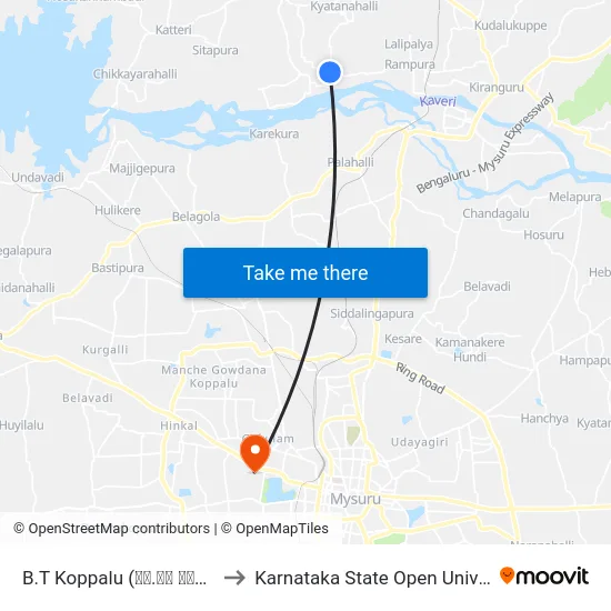 B.T Koppalu (ಬಿ.ಟಿ ಕೊಪ್ಪಲು) to Karnataka State Open University map