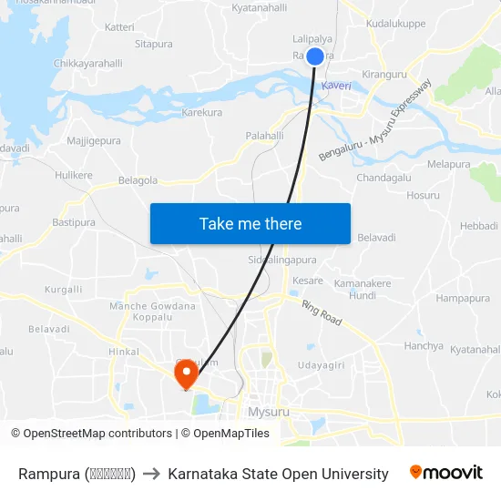 Rampura (ರಾಂಪುರ) to Karnataka State Open University map