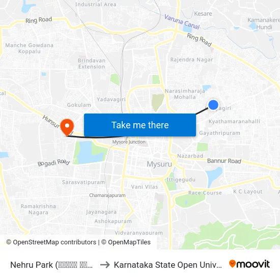 Nehru Park (ನೆಹರೂ ಪಾರ್ಕ್‌) to Karnataka State Open University map