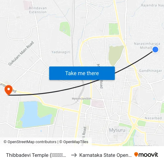 Thibbadevi Temple (ತಿಬ್ಬದೇವಿ ದೇವಸ್ಥಾನ) to Karnataka State Open University map