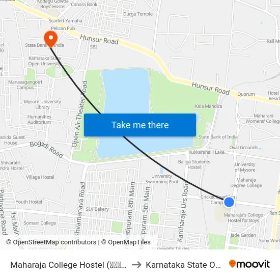 Maharaja College Hostel (ಮಹಾರಾಜ ಕಾಲೇಜು ಹಾಸ್ಟೆಲ್) to Karnataka State Open University map