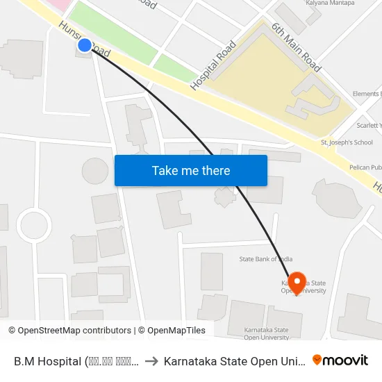 B.M Hospital (ಬಿ.ಎಂ ಆಸ್ಪತ್ರೆ) to Karnataka State Open University map