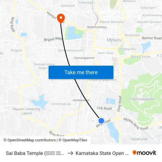 Sai Baba Temple (ಸಾಯಿ ಬಾಬ ದೇವಸ್ಥಾನ) to Karnataka State Open University map